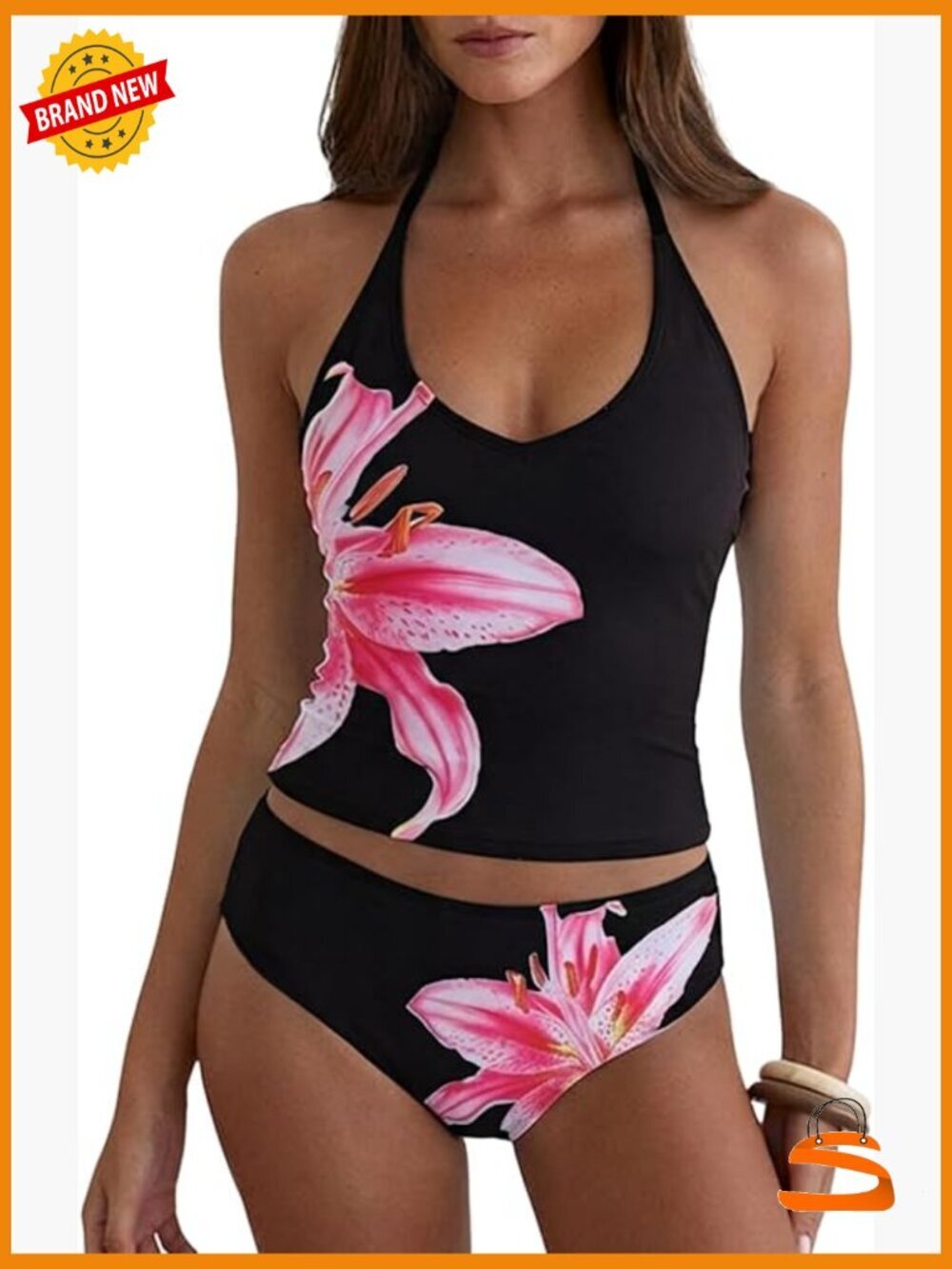 Halter Neck Tankini Set Two Piece Tummy Control Swimwear